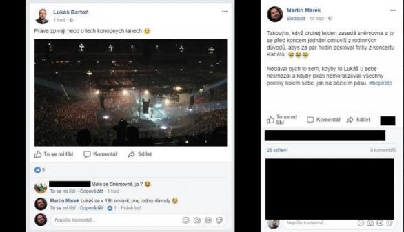 Místo zasedání sněmovny koncert Kabátů? Aktivista Marek se na Facebooku opřel do poslance Bartoně.