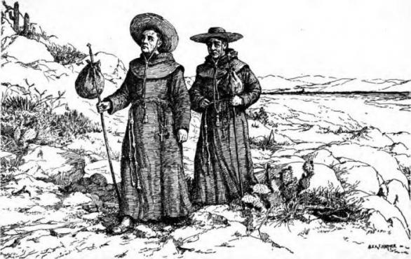 Typická misionářská poloha dvou františkánskánských mnichů na misii v Tibetu