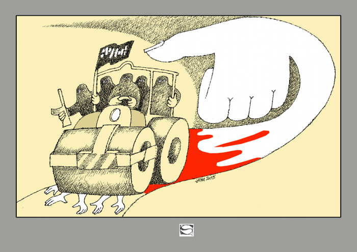 Karikatura MUDr. Jiřího Srny s názvem &quot;Fax pro mír&quot;, odeslaná do soutěže karikatur o holokaustu v Íránu