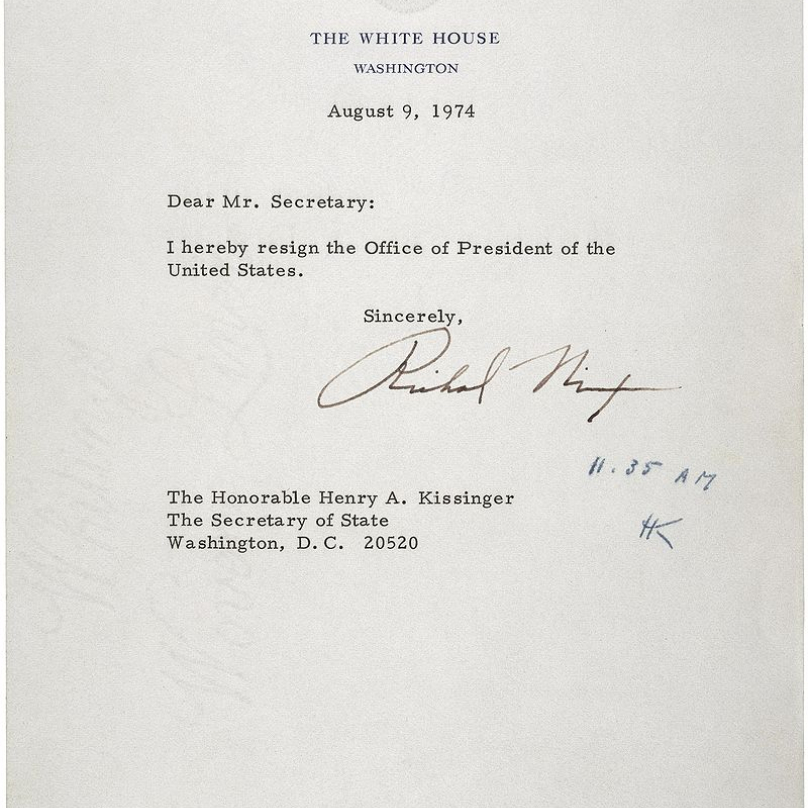 Tímto dopisem Nixon rezignoval na prezidentské křeslo. Nahradil ho viceprezident Ford, který ho okamžitě omilostnil ze všeho, co mu bylo kladeno za vinu.