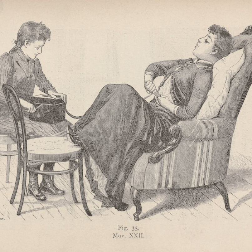 Demonstrativní ukázka použití vibrátoru v roce 1891.