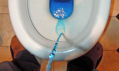 A mockup of a man peeing blue