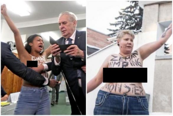 Prezidentské volby narušily dvě polonahé aktivistky z ukrajinského hnutí Femen.