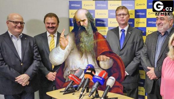 Lidovci na tiskové konferenci představili Boha, který za ně bude kandidovat do Poslanecké sněmovny