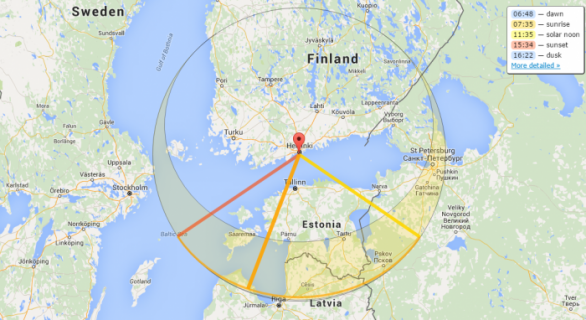 Západy a východy Slunce plus další astronomické zajímavosti v kterémkoli místě na Zemi k libovolnému datu zjistíte snadno kliknutím do mapy na webu SUNCALC.NET
