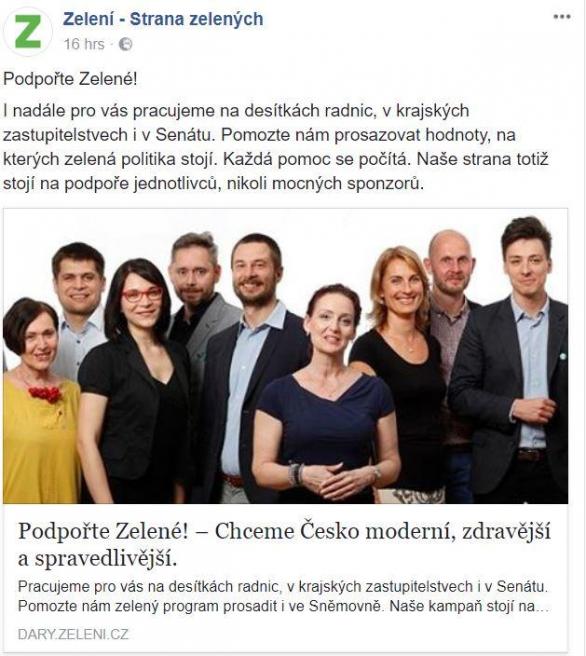 Bez státního příspěvku jsou Zelení nahraní a tak musí o peníze usilovat jinak. O dary menší než 300 Kč ale nestojí.