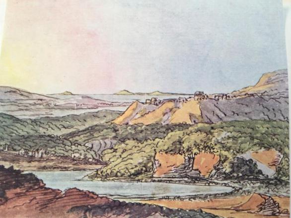 J. W. Goethe: Jižní krajina na mořském pobřeží se zalesněnými kopci a vodní plochou