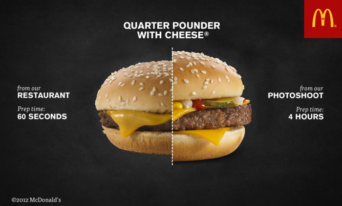 Cheeseburger ve své reálné a ideální podobě...