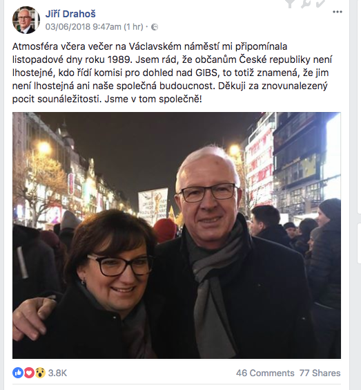 Samozřejmě, že demonstrace na Václaváku se zúčastnili i manželé Drahošovi.