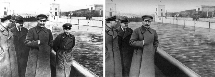 Nikolaj Ježov vymazaný z fotografie se Stalinem