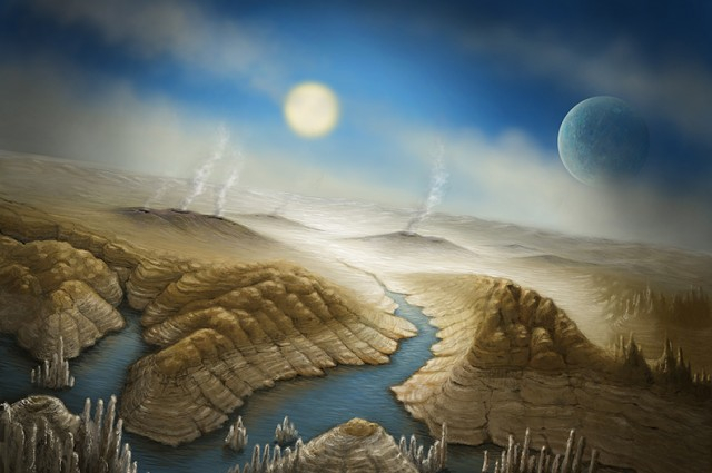 Takhle by to prý mohlo vypadat na povrchu planety Kepler-425b podle anonymního umělce z webu I fucking love science. My sice „doprdele“ taky máme rádi vědu, ale tohle už je opravdu jen čirá fikce, tedy holý výmysl!