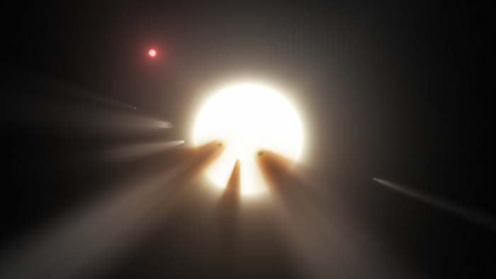 Umělecká představa veleroje komet u hvězdy KIC 8462852