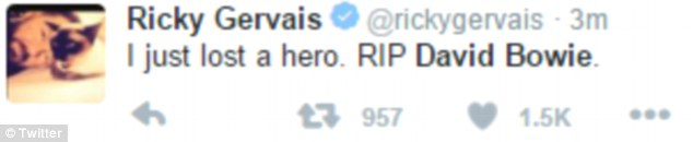 Ricky Gervais: Právě jsem ztratil svého hrdinu. Odpočívej v pokoji, Davide Bowie.