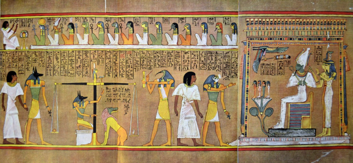 Huneferský papyrus se slavným vyobrazením &quot;vážení duší&quot; při přechodu ze světa živých do říše mrtvých