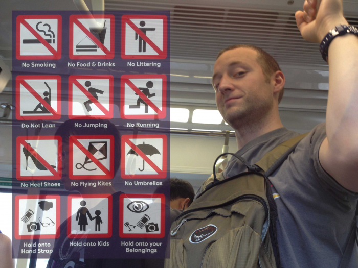 Všimněte si, že v singapurském metru je zakázáno dokonce i pouštění draků!
