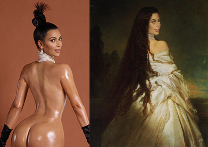 „Císařovna“ amerického bulváru Kim Kardashian se pyšní svým pozadím, zatímco rakouská císařovna se pyšnila svojí celkovou krásou, zejména dlouhými vlasy