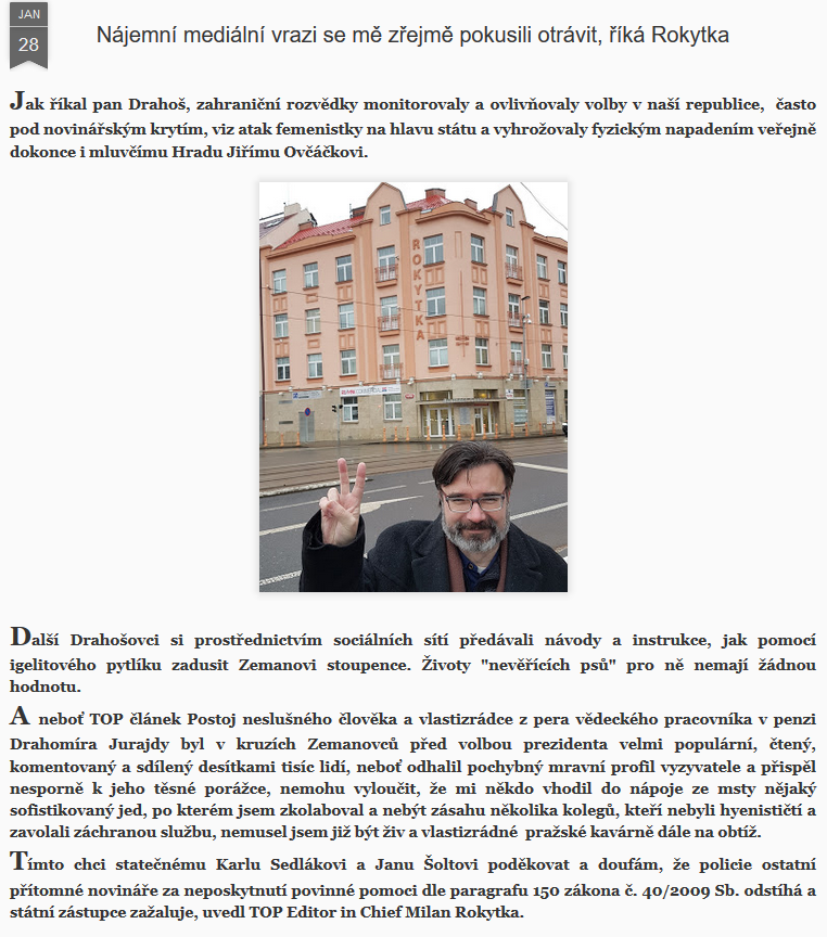 Kompletní vyjádření Milana Rokytky k celému skandálu vypadá takto.
