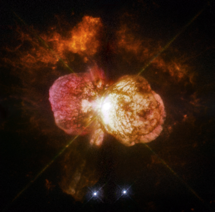 Vícenásobná hvězda Eta Carinae - snímek pořízený Hubbleovo teleskopem, ale i k podobným pozorování Perkův dalekohled slouží.