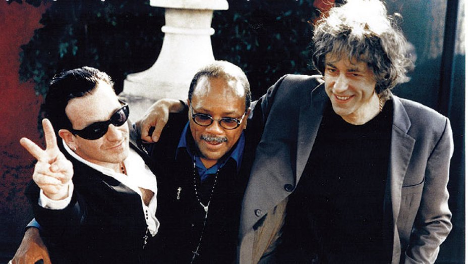 Zleva Bono Vox, Quincy Jones a Bob Geldof.