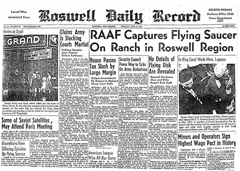Titulní strana Roswell Daily Record