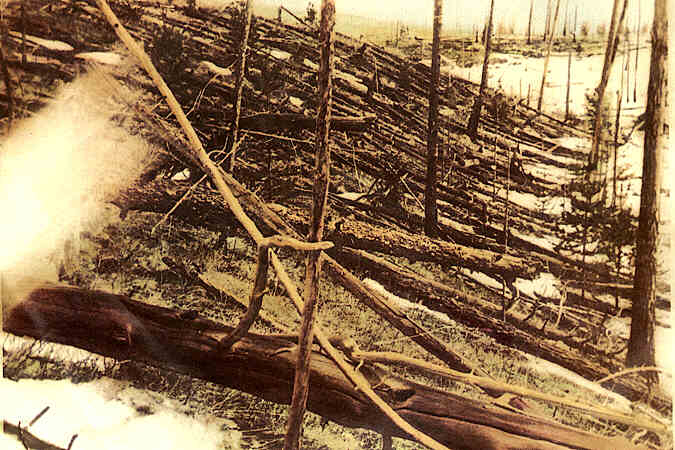 Fotografie z roku 1927 zachycuje zkázu lesa způsobenou výbuchem.