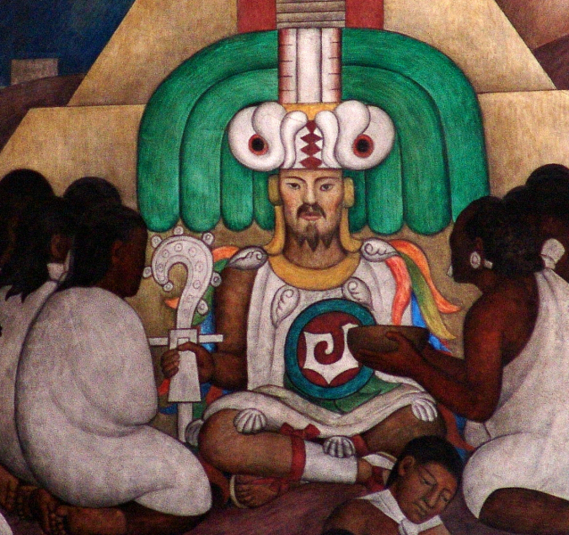 Bůh Quetzalcoatl na nástěnné malbě v Národním paláci