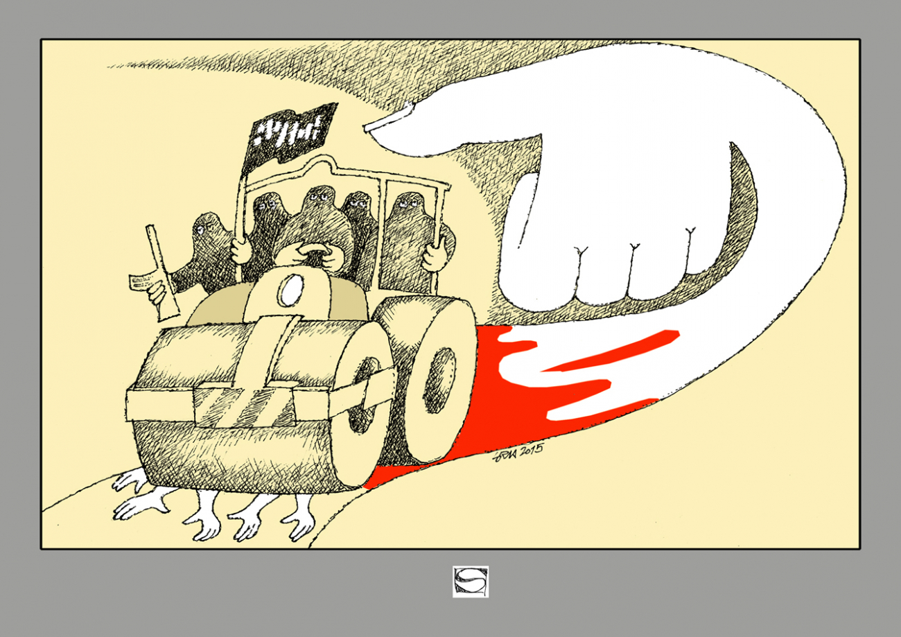 Karikatura MUDr. Jiřího Srny s názvem "Fax pro mír", odeslaná do soutěže karikatur o holokaustu v Íránu