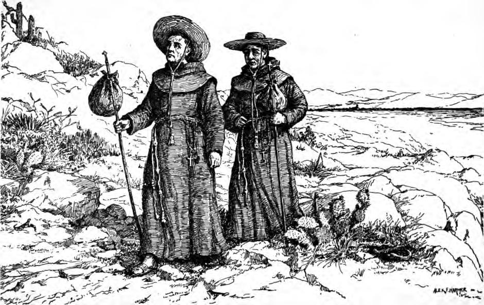 Typická misionářská poloha dvou františkánskánských mnichů na misii v Tibetu