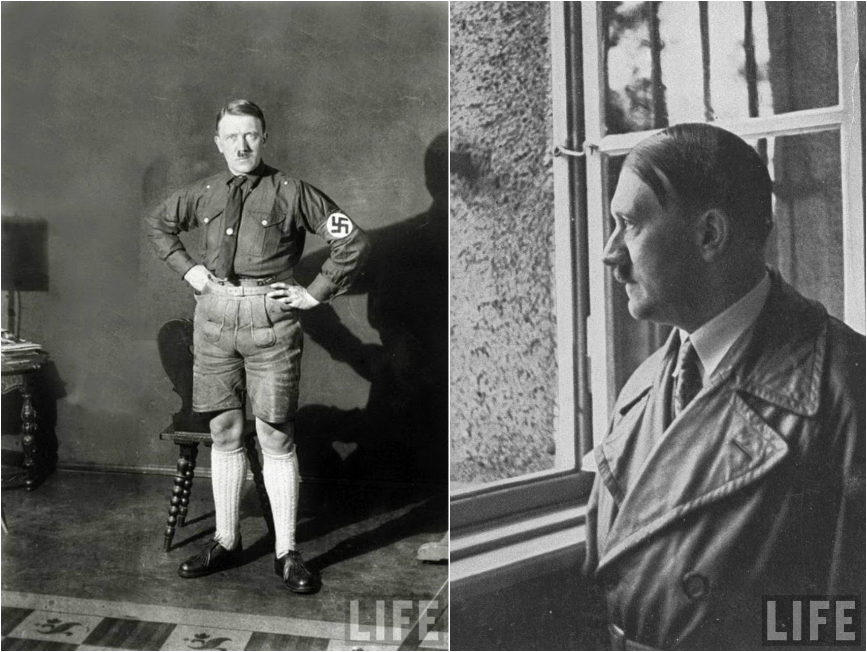 Po propuštění z vězení v Landsbergu, kde napsal Mein Kampf, a o deset let později na návštěvě téhož ‚osudového‘ místa.
