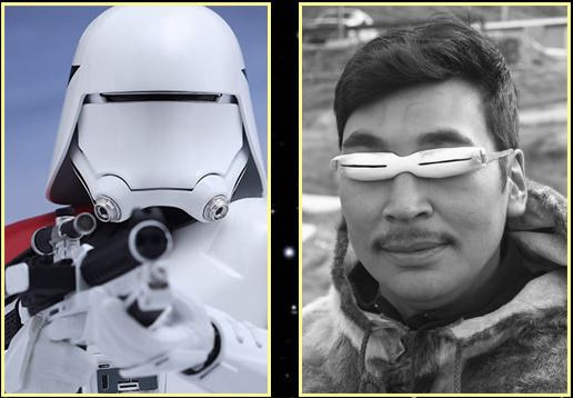 Helmy nových stormtrooperů inspirovaly tradiční inuitské brýle proti sněhu.