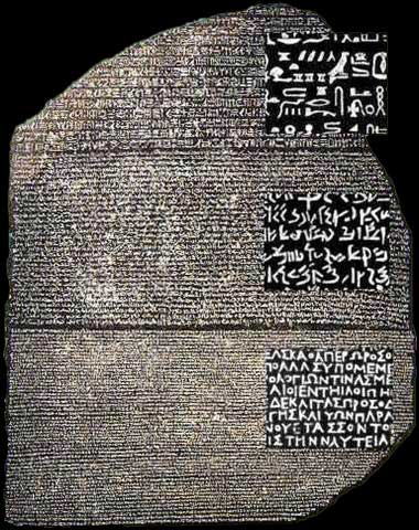 Rosettská deska objevená během Napoleonova tažení do Egypta se stala klíčem k rozluštění hieroglyfů.