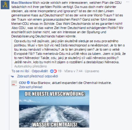 CDU stejně jako ostatní německé strany schytává na Facebooky hejty. Umí se s nimi ale vypořádat s humorem.