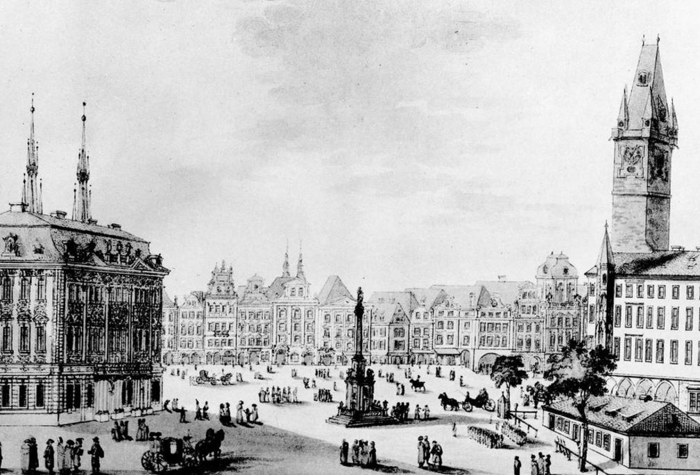Mariánský sloup stál na Staroměstském náměstí od poloviny 17. století do roku 1918.