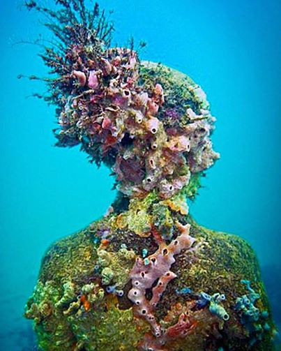 Sochy mají dotvořit řasy a korály. Na fotce bezmála 10 let ponořený exponát v Moiliniere Sculpture parku na Grenadě