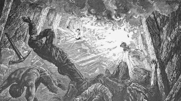 Umělecká představa, jak vypadalo jedno z největších důlních neštěstí historie ve velšském Colleiry 14. října 1913. Většinu z 439 mrtvých horníků nezabila sama exploze, ale otrava oxidem uhelnatým.