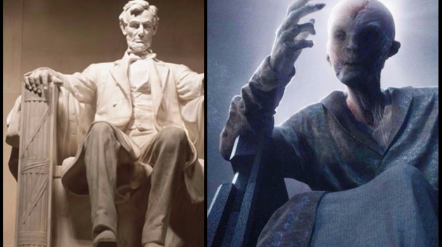 Zobrazení velitele Snokea v Epizodě VII je inspirováno monumentálním pomníkem Abrahama Lincolna.