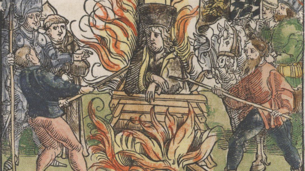 Vyobrazení upálení Jana Husa v Kostnici.