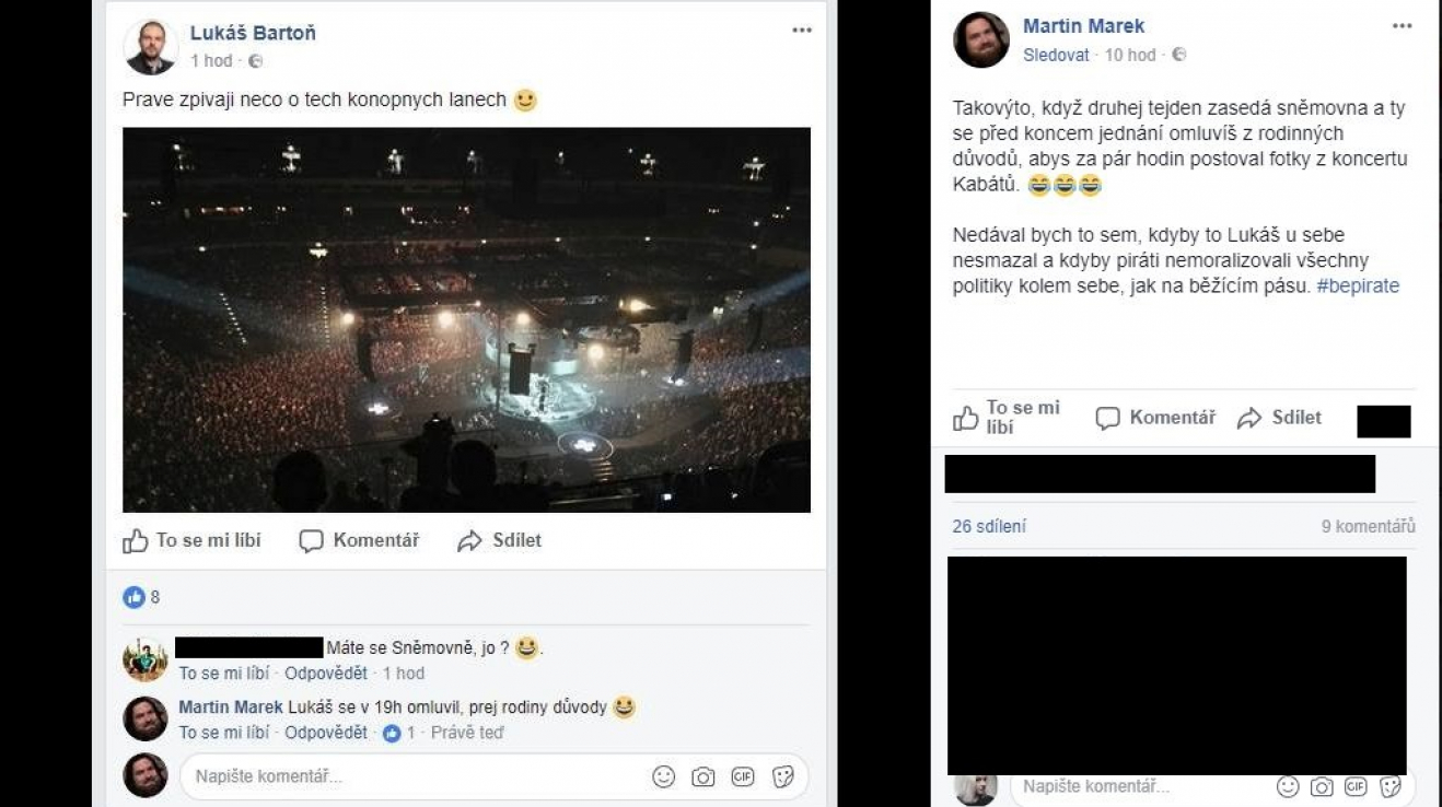 Místo zasedání sněmovny koncert Kabátů? Aktivista Marek se na Facebooku opřel do poslance Bartoně.