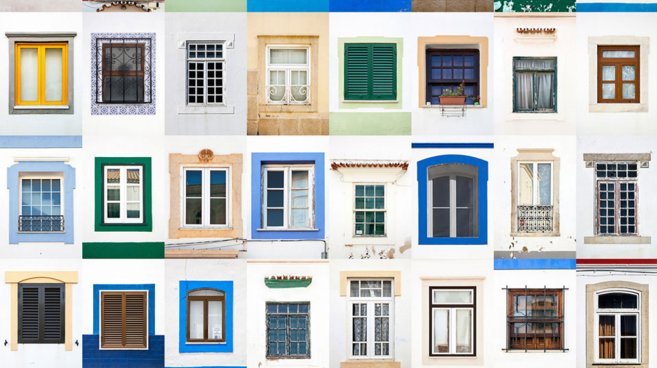 Portuguese photographer Andre Vicente Goncalves pays tribute to this architectural element, he photographs a variety of colorful exteriors, sills, shutters, and shapes, grouping individual images into large grids at towns of Portugal, Italy and France. “I