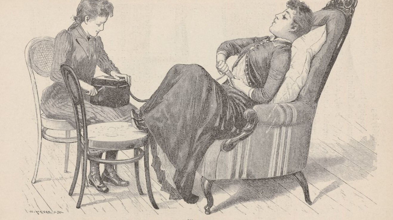 Demonstrativní ukázka použití vibrátoru v roce 1891.