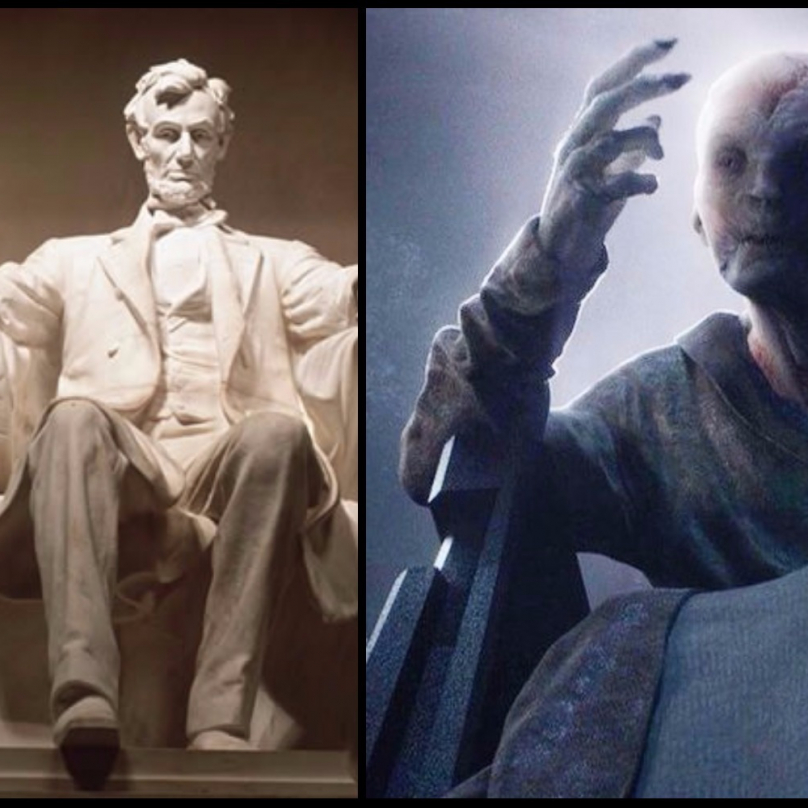 Zobrazení velitele Snokea v Epizodě VII je inspirováno monumentálním pomníkem Abrahama Lincolna.