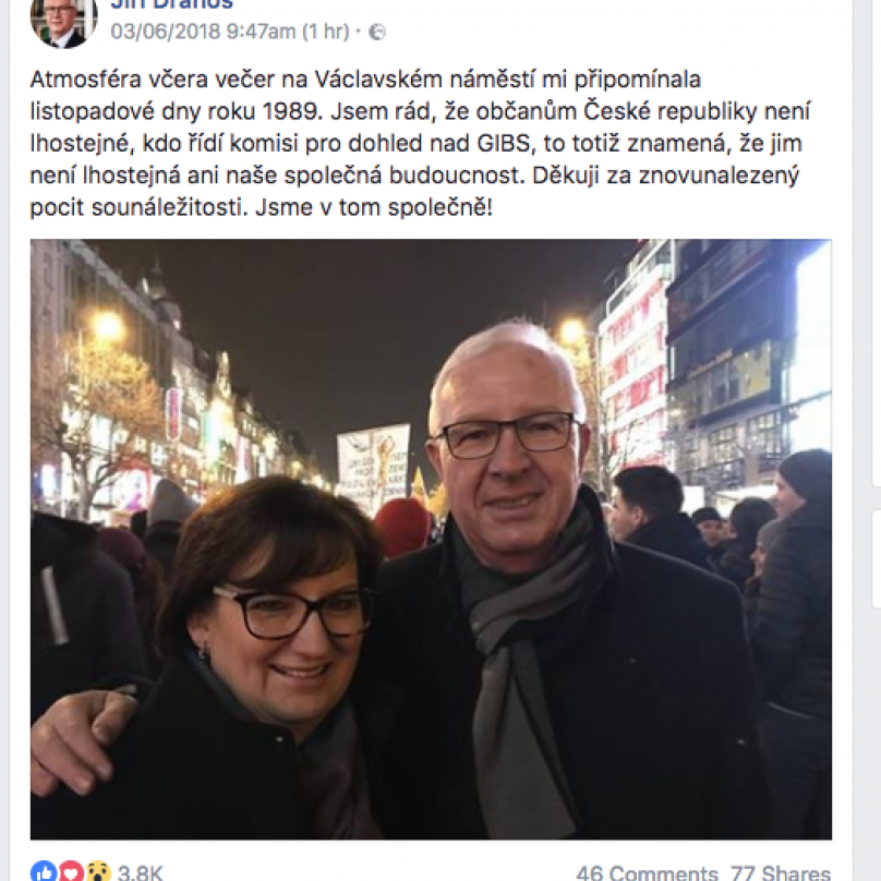 Samozřejmě, že demonstrace na Václaváku se zúčastnili i manželé Drahošovi.