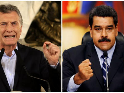 Argentinský prezident Mauricio Macri a jeho venezuelský protějšek Nicolás Maduro