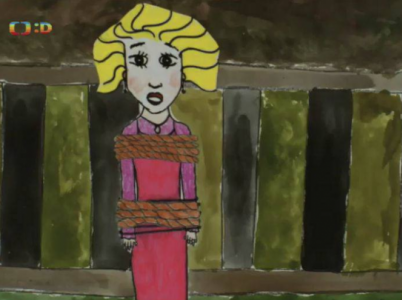 Kreslený klip k písni Leží dáma na kolejích naštval korektní matky.