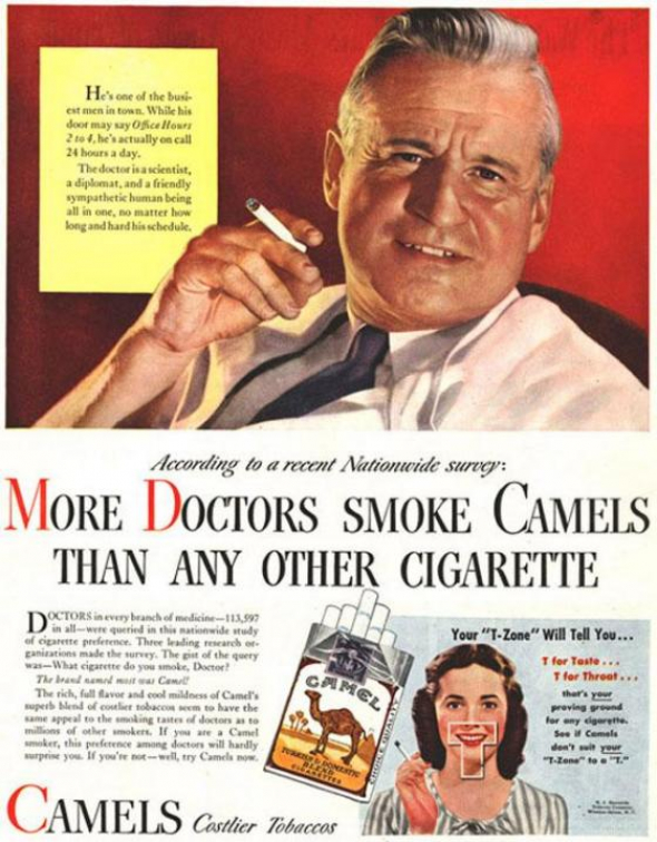 3) Více lékařů kouří Camelky než jiné cigarety.