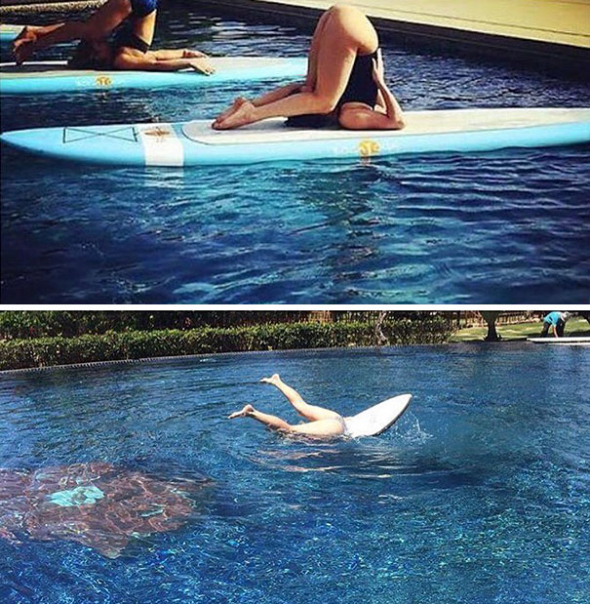 9. Lady Gaga a ranní jóga na surfu