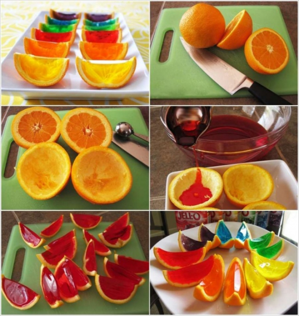 9. Naplňte pomeranč barevným želé 