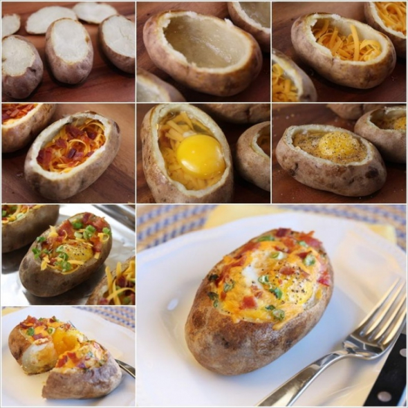 7. Pečená brambora s vejcem, sýrem a zeleninou 