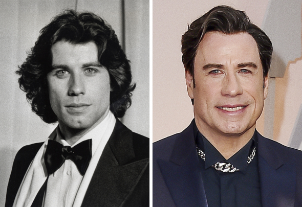 3. John Travolta v roce 1978 a 2015