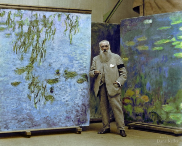 4. Claude Monet při práci, 1923 (kolorizace: Dana Keller)